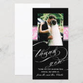 Carte photo de Merci de Mariage damassé rose noir (Devant / Derrière)