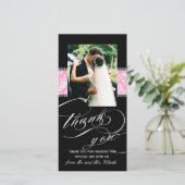 Carte photo de Merci de Mariage damassé rose noir (Debout devant)