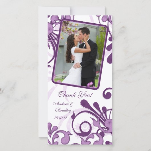 Carte photo de Merci de Mariage de fleurs violet e (Devant)