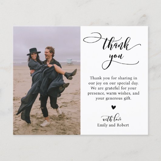 Carte photo de Merci de Mariage de script élégant  (Devant)