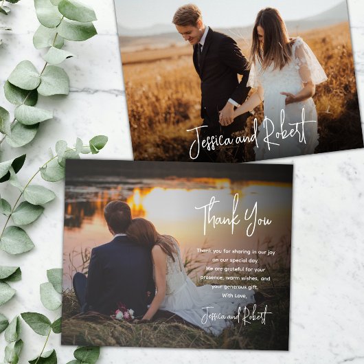 Carte photo de Merci de Mariage de script élégant