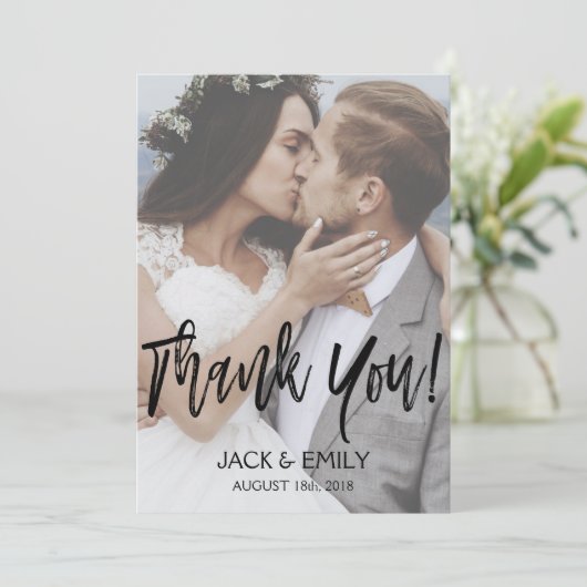 Carte photo de Merci de Mariage de script lettres  (Debout devant)