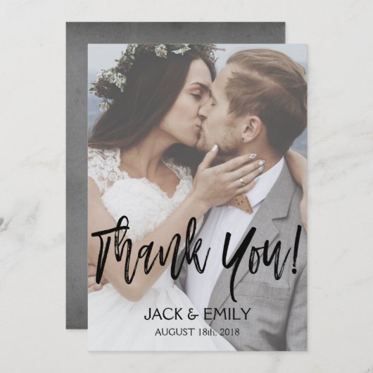 Carte photo de Merci de Mariage de script lettres  (Devant / Derrière)