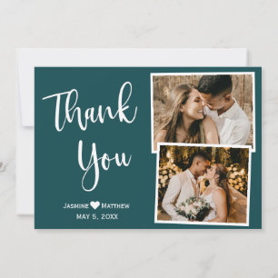 Carte photo de Merci de Mariage Turquoise manuscri