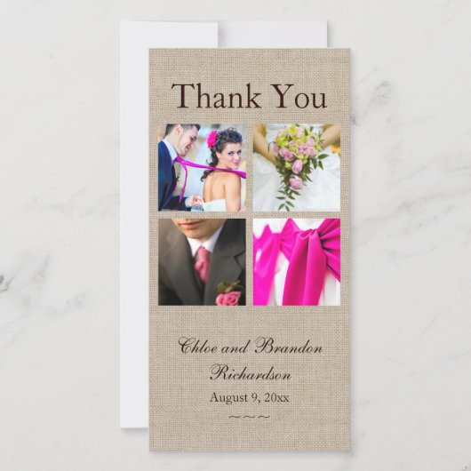 Carte photo de Merci de recouvrement Burlap (Devant)