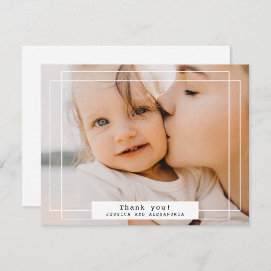 Carte photo de Merci double trame blanc simple (Devant / Derrière)