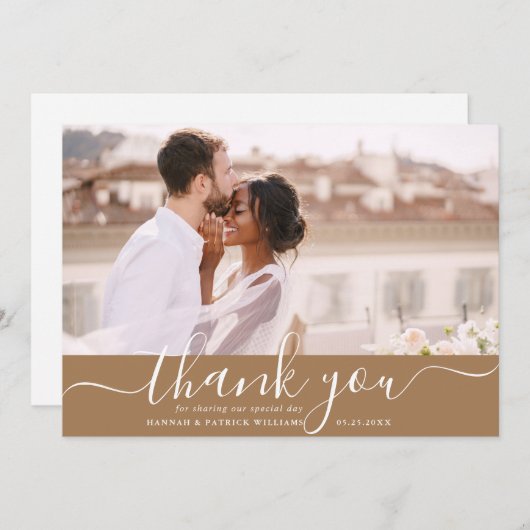 Carte photo de Merci Mariage moderne à script blan (Devant / Derrière)