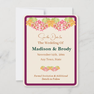 Carte Photo de mise à jour SAVE the DATE aux feuilles aq