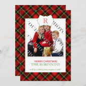 Carte photo de monogramme de Noël rouge (Devant / Derrière)