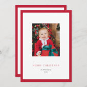Carte photo de Noël à cadre rouge classique modern (Devant / Derrière)