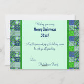 Carte photo de Noël à carreaux vert et bleu (Dos)