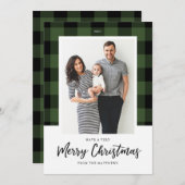 Carte photo de Noël à chèques de buffles vert et n (Devant / Derrière)