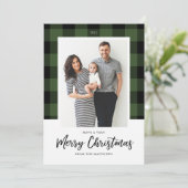 Carte photo de Noël à chèques de buffles vert et n (Debout devant)