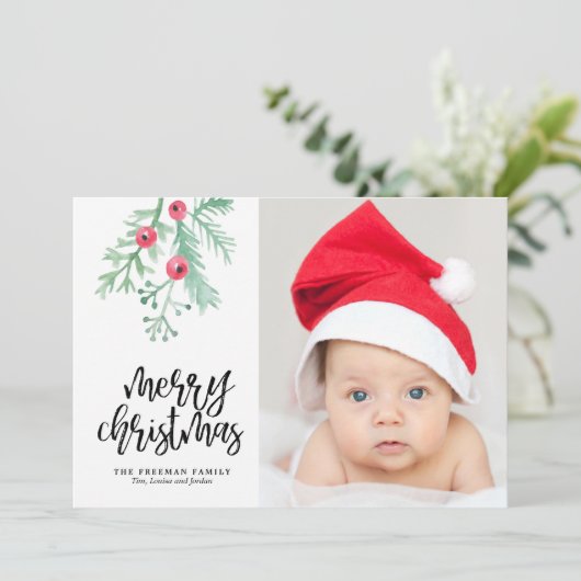 Carte photo de Noël à feuillage persistant (Debout devant)