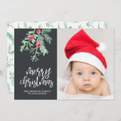 Carte photo de Noël à feuillage persistant à Slate (Devant / Derrière)