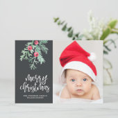 Carte photo de Noël à feuillage persistant à Slate (Debout devant)