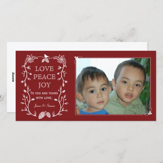 Carte photo de Noël À feuillage persistant rouge (Devant / Derrière)