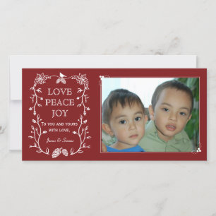 Carte photo de Noël À feuillage persistant rouge