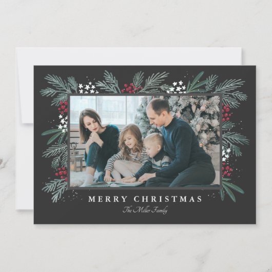 Carte photo de Noël à feuillage persistant Spray (Devant)