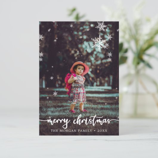 Carte photo de Noël à script rustique moderne (Debout devant)