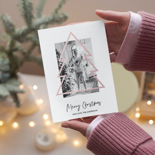 Carte Photo de Noël | Arbre de Noël or Rose