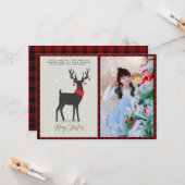 Carte Photo de Noël Art populaire moderne Renne (Devant/Arrière en situation)