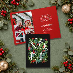 Carte Photo de NOEL avec feuillage et baies