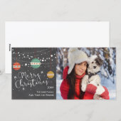 Carte photo de Noël avec ornements sur tableau noi (Devant / Derrière)