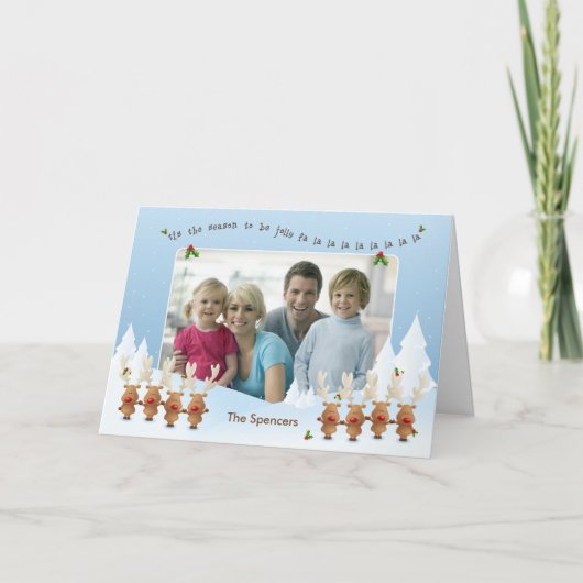 Carte photo de Noël avec rennes chantant (Devant)