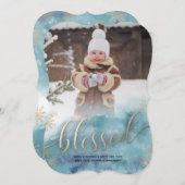 Carte photo de Noël Blessée d'or bleu (Devant / Derrière)