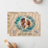 Carte photo de Noël Blue Ocean Wreath (Devant/Arrière en situation)