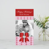 Carte photo de Noël Bow à neige rose rouge 3 (Debout devant)