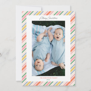 Carte photo de Noël Chic Joyful Stripes Cadre