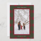 Carte photo de Noël classique à carreaux verts et  (Devant)