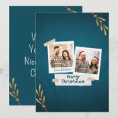 Carte photo de Noël couleur verte avec voeux (Devant / Derrière)