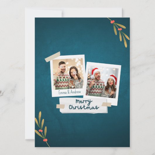 Carte photo de Noël couleur verte avec voeux (Devant)