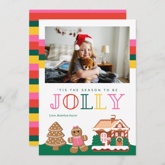 Carte photo de Noël Cute Jolly Gingen (Devant / Derrière)