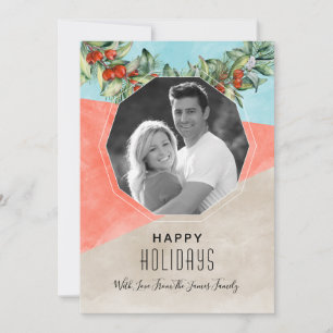 Carte photo de Noël de bloc couleur aquarelle