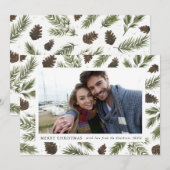 Carte photo de Noël de brins de pin d'aquarelle (Devant / Derrière)