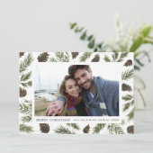 Carte photo de Noël de brins de pin d'aquarelle (Debout devant)