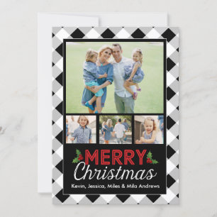 Carte photo de Noël de Buffalo noir et blanc