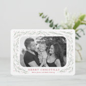 Carte photo de Noël de la bordure de pin d'aquarel (Debout devant)