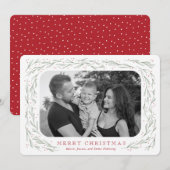 Carte photo de Noël de la bordure de pin d'aquarel (Devant / Derrière)