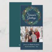 Carte photo de Noël de la couronne bleue d'hiver (Devant / Derrière)