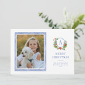 Carte photo de Noël de la crête d'aquarelle (Debout devant)