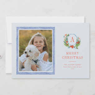 Carte photo de Noël de la crête d'aquarelle