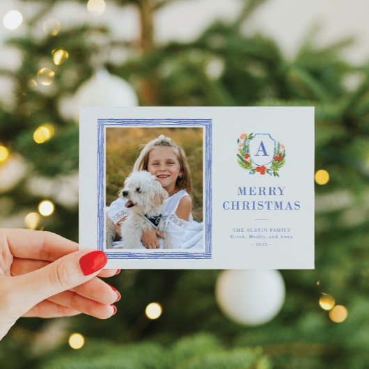 Carte photo de Noël de la crête d'aquarelle