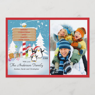 Carte photo de Noël de la famille des pingouins 3