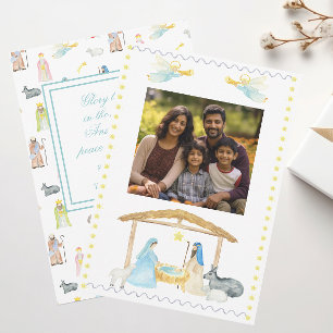 Carte photo de Noël de la Nativité Aquarelle