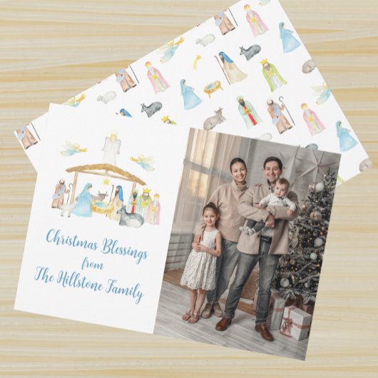 Carte photo de Noël de la Nativité Aquarelle